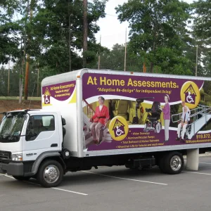 Box truck fully wrapped with business information