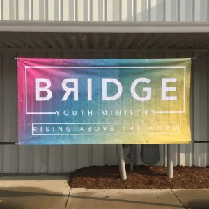 Temporary exterior logo banner