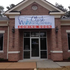 Coming soon entrance banner for dentist office