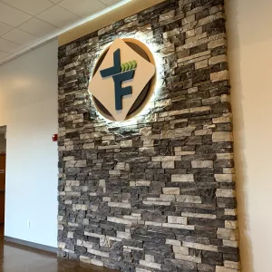 Interior illuminated welcome sign for church