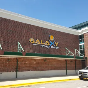 Entertainment center exterior logo sign