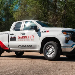 Business truck with company information decals
