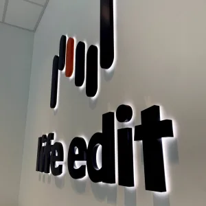 Interior business logo entrance illuminated sign