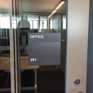 Office number sign for glass door