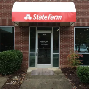 Business entrance name and logo awning