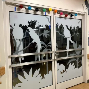 Vinyl decals for hospital glass door