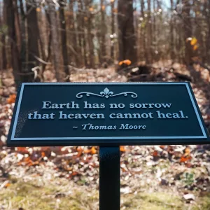 Outdoor plaque with quote